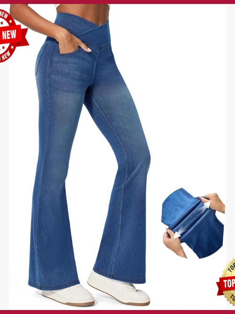 High Waisted Bell Bottom Flare Jegging Pull On Stretchy Jean